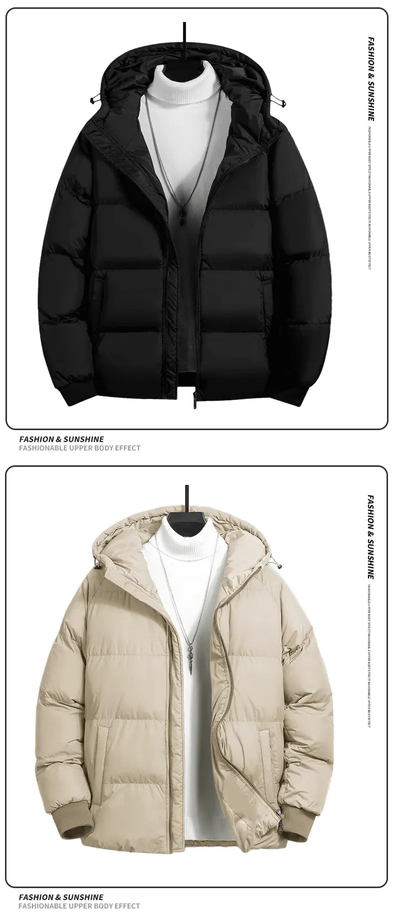 Men's Woven Cotton Hooded Puffy Jacket - Puffy Shape, Long-Sleeve, Zip-Up, Windproof, Loose Fit, Autumn Winter Warm Casual Streetwear Clothing, Fashion Streetwear Top with Pockets, M