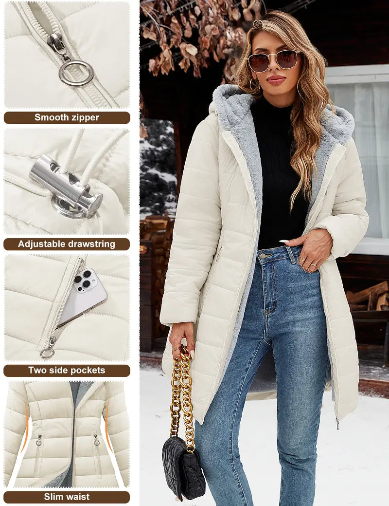 【Restock】HEEKPEK Women's Hooded Long Sleeve Medium Length Down Jacket - Jackets for Women, Windproof Shell, Waterproof Coat, Slim Fit Ski Coat for Daily Commutes, Basic Style Casual Top #outdoorfun