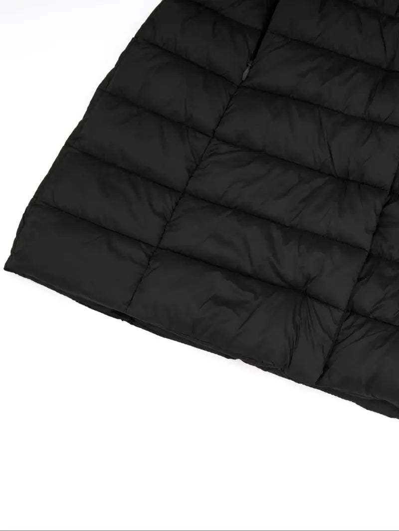 Women's Mid-Length Puffer Coat, Casual Hooded Top with Pockets and Buttons, Fall & Winter Warm Woven Outerwear, Lightweight Thick Fabric Womenswear