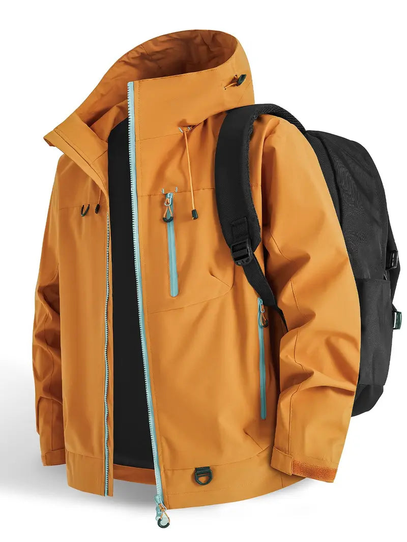 New Outdoor Hooded Couples' Mountain Climbing Jacket, Spring & Autumn Windproof Waterproof Breathable Stylish Plain Jacket, Outdoor Zipper Jacket, Hiking Jacket, Waterproof Windproof Outerwear, Outdoor Clothing