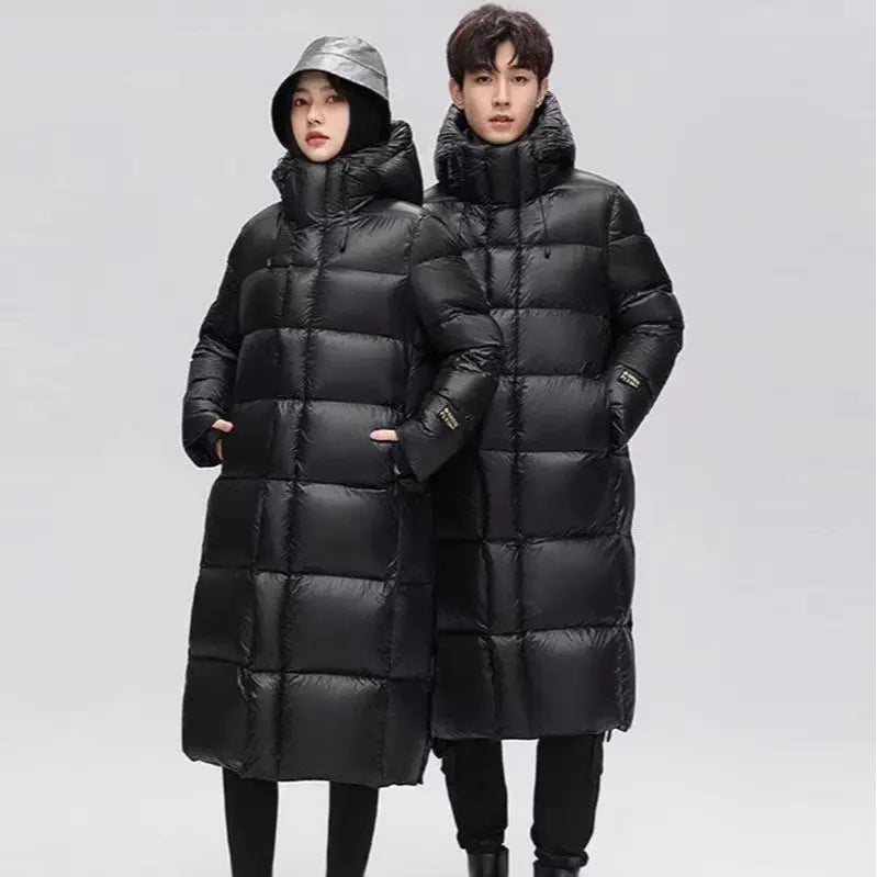 Winter New Arrival Black Gold Down Jacket Unisex Winter Style Shiny Long-Length Thickened Warmth Machine Washable