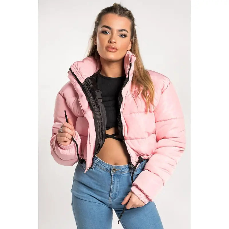 BIGWIG women's short down jacket, zipper thickened quilted short coat, drawstring winter down jacket, autumn and winter cotton jacket, windproof, waterproof and cold-proof cotton jacket, puffer jacket, fashionable zipper stand collar