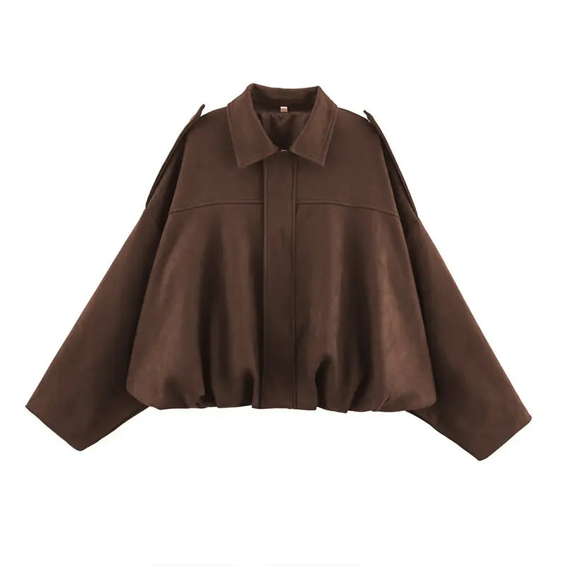 Katch Me Chic(US/CN)Women's Winter Vintage Collared Zipper Long Sleeve Jacket, Cozy Solid Color Oversized Outerwear for Lady, Versatile Loose Outfits for Daily Wear, Soft Womenswear #TikTokMadeMeBuyIt #SohoChic #ComfyOutfit