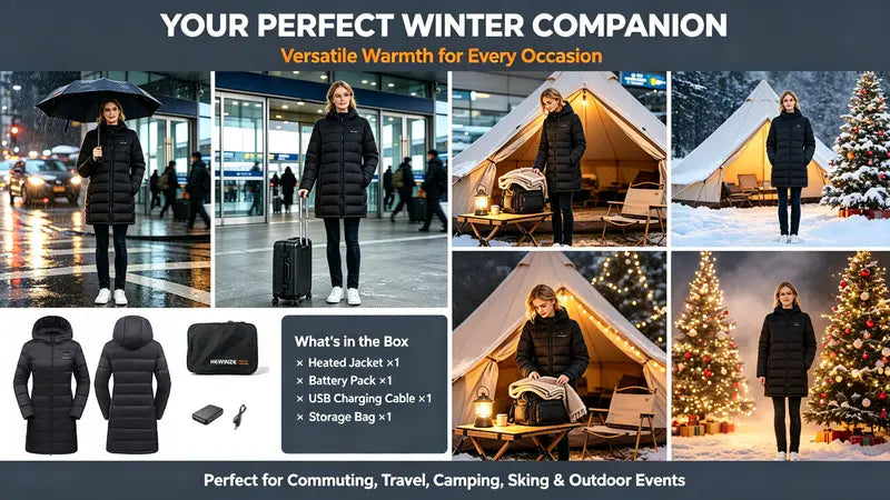 Norwell New Women's Heated Long Sleeve Puffer Down Jacket with 7.4V 5000mAh Battery Pack, Dual Control 7 Heat Zones Winter Windproof Waterproof Warm Slim Fit Coat with Hood for Commuting, Full-Zip Parka, Winter Outfits #FallFreshness #outdoorfun