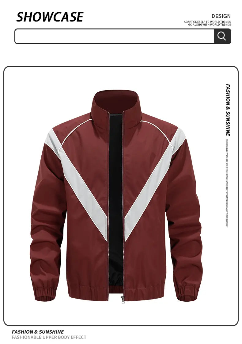 Men's Casual Stand Collar Jacket Features contrasting color trim detailing Windproof and abrasion-resistant surface Ideal for cycling, streetwear, and everyday casual wear Perfect layering piece for outerwear Streetwear apparel Coats Long Sleeve M...