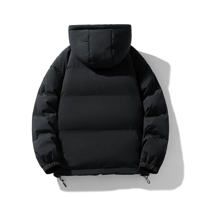 Men's Lightweight Hooded Puffer Coat Polyester, Vintage Fitted, Long Sleeve, Black/Plain Beige, Winter Warm, Cold Weather Protection, Casual Outerwear, Zippered Top for Daily & Business Casual Wear, Lightweight Puffer Coat