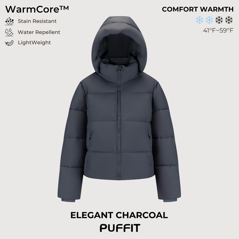 PUFFIT WarmCore Premium Short Puffer Jackets With Removable Hood & Optional Faux Fur Lining,Lady Casual Outerwear Longsleeves Zip Pockets Warm Quilted Coat,Womenswear,Tops,Sport,Fall,Winter,2026 Shopping