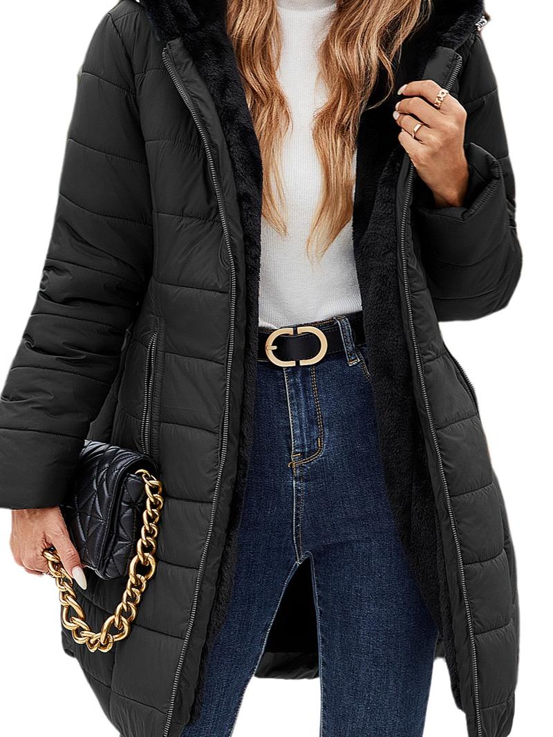 UMIPUBO Women's Long Sleeve Furry Puffer Down Jacket - Windproof, Waterproof, Slim Fit, Adjustable Coat for Commuting, Winter Outfits