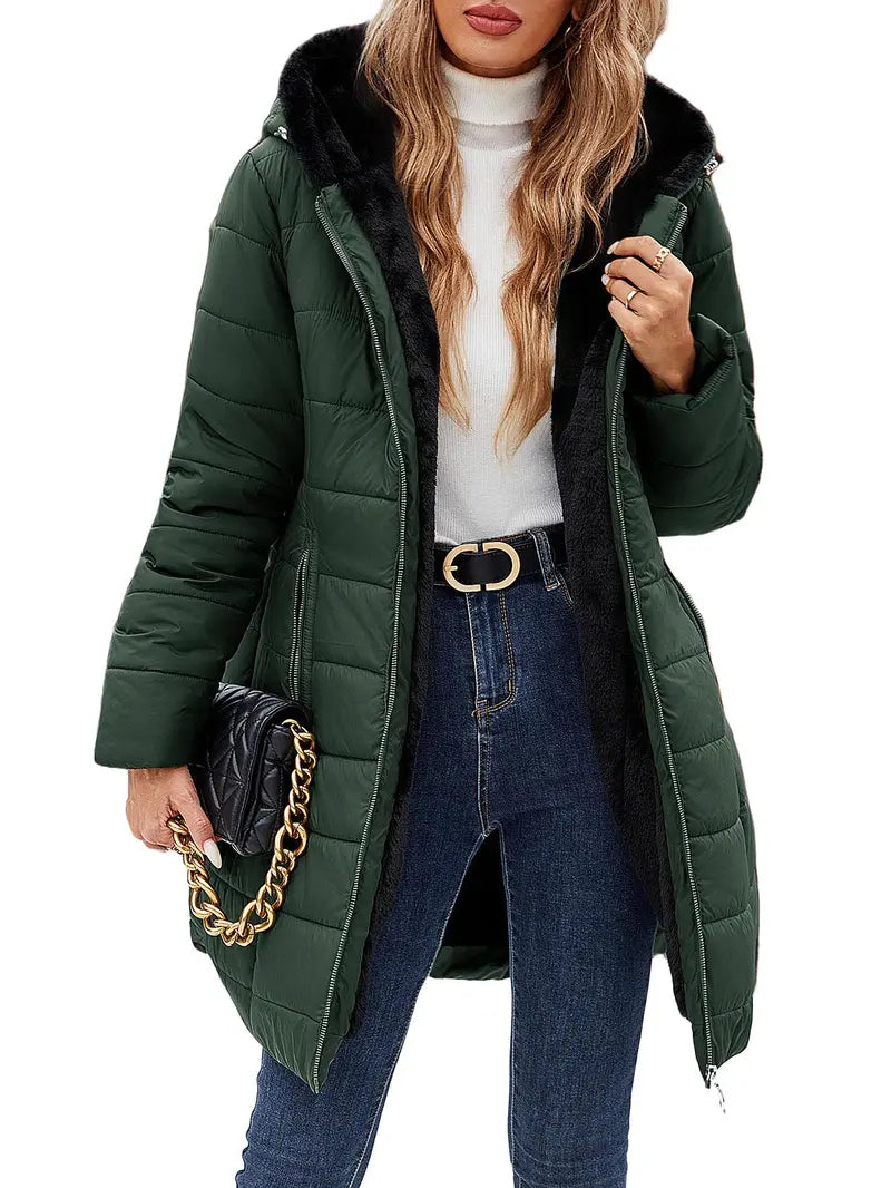 HEEKPEK Lady's Hooded Neck Fitted Long Sleeve Full Arm Down Fabric Jacket - Windproof, Waterproof, Fur-Lined, Zipper Front, Stylish Tops for Women for Commuting, Outdoor Activities