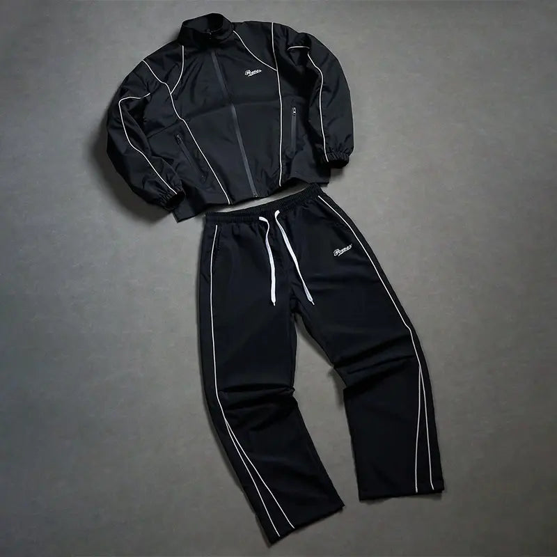 men's sweatsuit set Outdoor Windproof full zipper closure Jacket Stylish Hooded Athletic Coat Straight-Leg Casual pants para men 2 piece sets Athleisure Outfits Athleisure Tracksuit Set