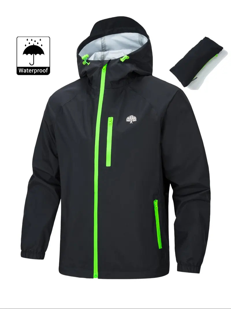 Men's Casual Sporty Hooded Jacket, Long Sleeve with Zipper & Pockets, Windproof & Waterproof, Lightweight & Soft, Ideal for Hiking, Cycling & Camping, Outerwear, Sports Casual Jacket