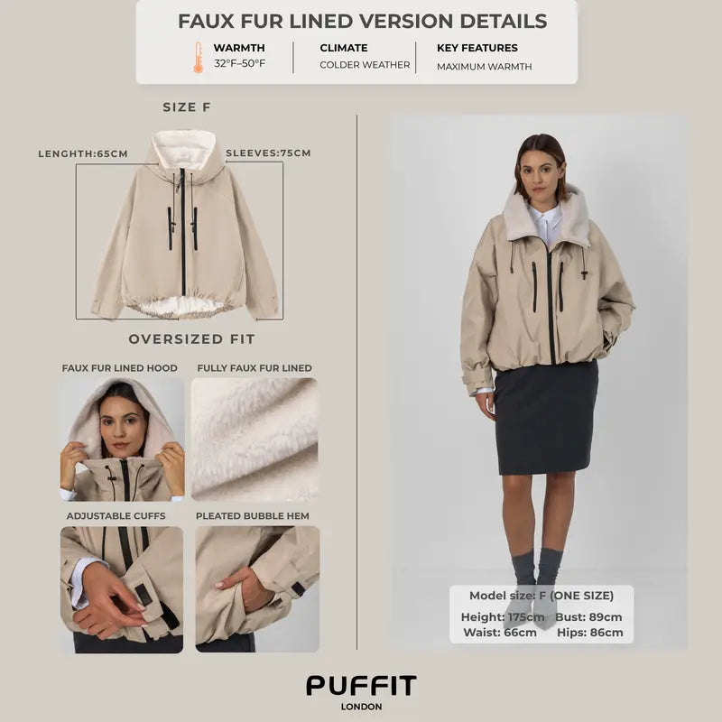 【Restocked】PUFFIT STM-TEX Short One-Size Rain Jacket With Pleated Hem,Hooded Jacket,Waterproof Jacket,Women Jacket,Wide-Brim Hood,Adjustable Cuffs,Zips,Outdoor Sport,Windbreaker,Fall,Winter,Dog Walking,School Running,Stylish,Womenswear,2026 Shopping