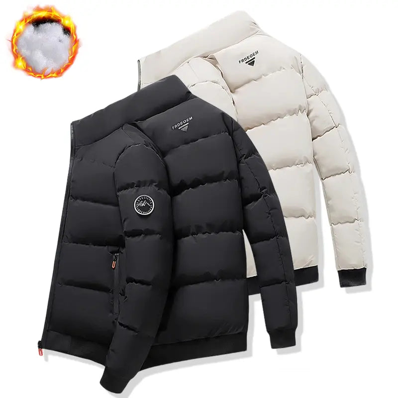 Men's Plain Fitted Long-Sleeve Windproof Stand-Collar Jacket - Zipper Closure, Cold-Weather Outerwear, S Size