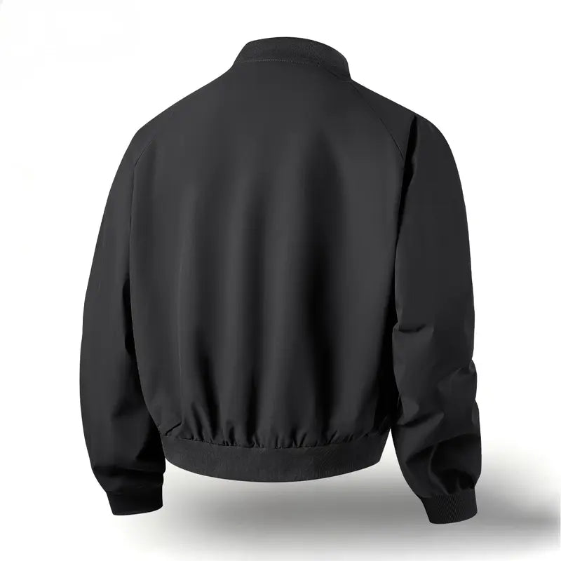 Men's Retro Long-Sleeve Plain Baseball Bomber Jacket - American-Style Lightweight Windproof Waterproof Fitted Streetwear Outerwear, Casual Daily Clothes