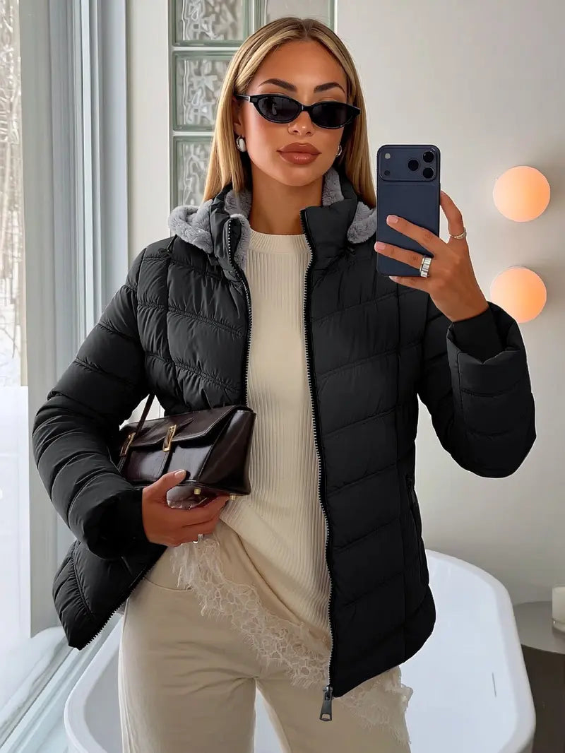 Women's Winter Lightweight Quilted Jacket Outerwear, Casual Fitted Design with Zipper, Plain Pattern, Perfect for Daily Commute and Fall/winter Wear