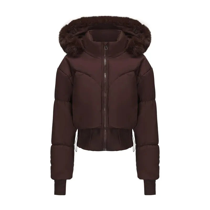 BIGWIG 2025 Fashion Women's Long-Sleeved Short Hooded Down Jacket - Fitted Stand-Up Collar, Quilted Filling, Zipper Closure, Basic Parka for Autumn-Winter Outings, New Year No Excess Bulk Design