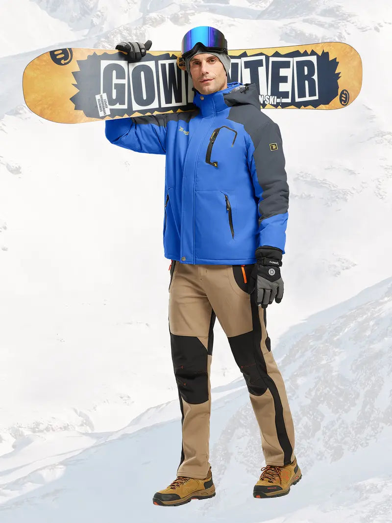 【Creator's Pick】GOPUNE Men's Ski Snow Jacket Waterproof Insulated Fleece Outdoor Mountain Hooded Winter Coat Sporty Breathable Outerwear big tall men clothing Size up to5XL #Christmas gift #RED GREEN