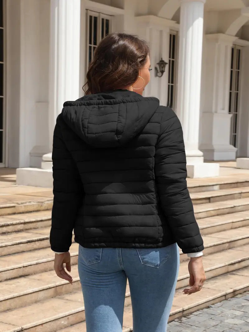Women's Winter Lightweight Quilted Jacket Outerwear, Casual Fitted Design with Zipper, Plain Pattern, Perfect for Daily Commute and Fall/winter Wear