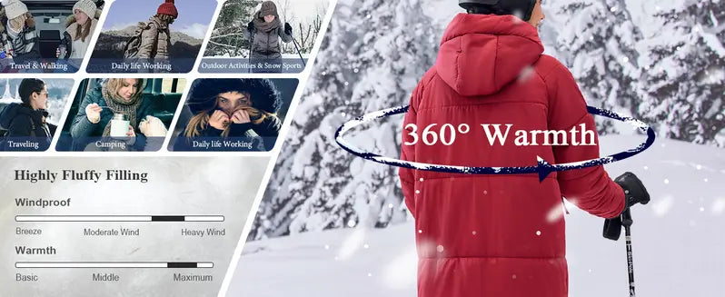 Danedvi Women's Long-Sleeve Soft Padded Quilted Hooded Neck Maxi Down Puffer Jacket - Ribbed Windproof Shell, Pocket, Zippered Closure, Chic Cold-Weather Outerwear, Holiday Gift, Fashionable Basic for Date Outings, Perfect Gift, Down Jacket