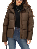 Winter Puffer Coat for Women Warm Cropped Jacket | Faux Fur Lining Quilted Parka with Pockets & Hood Tops Womenswear