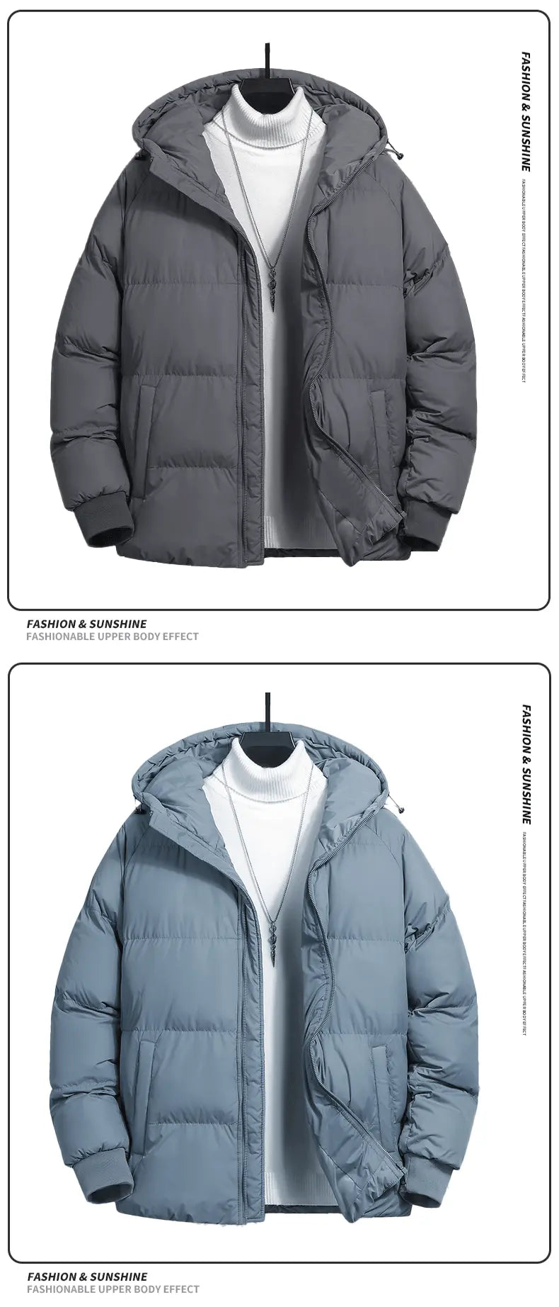 Men's Woven Cotton Hooded Puffy Jacket - Puffy Shape, Long-Sleeve, Zip-Up, Windproof, Loose Fit, Autumn Winter Warm Casual Streetwear Clothing, Fashion Streetwear Top with Pockets, M