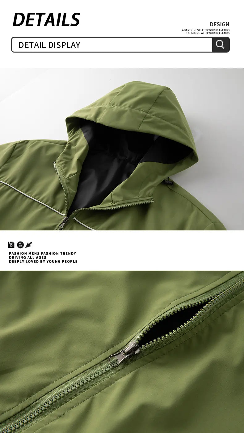 Men’s 3-Pack Hooded Full-Zip Lightweight Jackets, Reflective Piping Windbreaker Coats, Casual Outdoor Zip-Up Jackets with Elastic Cuffs & Hem, Fall/Spring Everyday Streetwear, Black/Navy/Green
