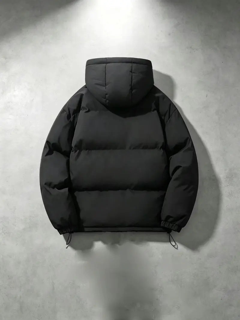 New Men's Hooded Puffer Jacket, Winter Warm Quilted Coat, Daily Commute Casual Loose Fit Windproof Outerwear, Long Sleeve Plain Design