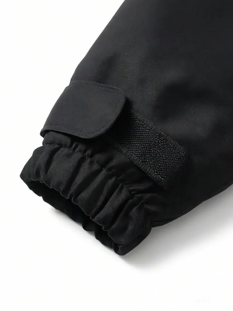 Men's Polyester Lightweight Windproof Hooded Rain Jacket - Men's Clothing Zip-Front Track Jacket, Water-Resistant Breathable Black Outdoor Wear with Adjustable Hood for Running, Hiking
