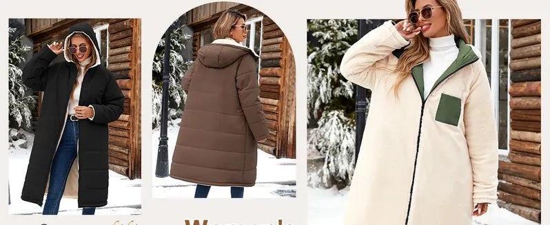 【Pre‑Season Price】HEEKPEK Women's Oversized Sherpa Fleece Lined Long Hooded Puffer Coat - Long Sleeve, Windproof, Waterproof, Insulated, Basic, Casual, Athletic, Outdoors Waterproof Wear