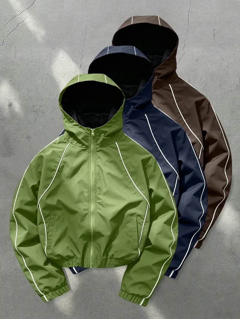 Men's Hooded, Long Sleeve Casual Style, Wind-Resistant Wrinkle-Free Fabric, Bright Color, All Seasons, Daily Wear, Night Run, Shopping, Coats, Street Casual Jacket