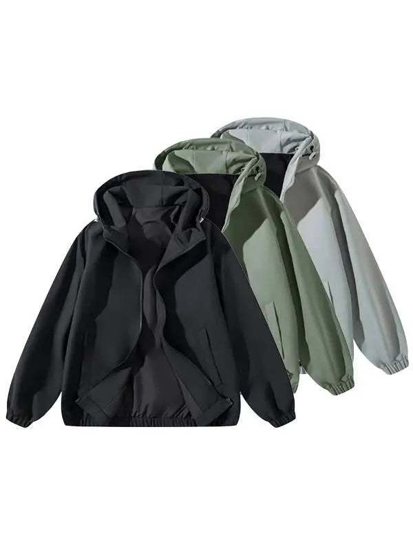 Women's Water-Resistant Windproof Softshell Jacket - Lightweight Outdoor Raincoat with Adjustable Hood, Elastic Cuffs, Pockets, Zipper, Comfortable Casual Long-Sleeve Coat