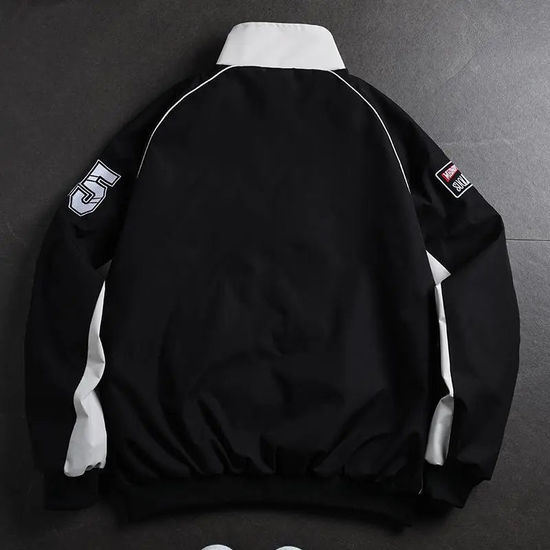 Men’s Thin Windproof Polyester Casual Racing Jacket - Lightweight, Embroidered Fashion Pattern Outerwear, Breathable Sporty Active Urban Moto Men's Jacket, Unisex All-Season Coat, Breathable Jacket