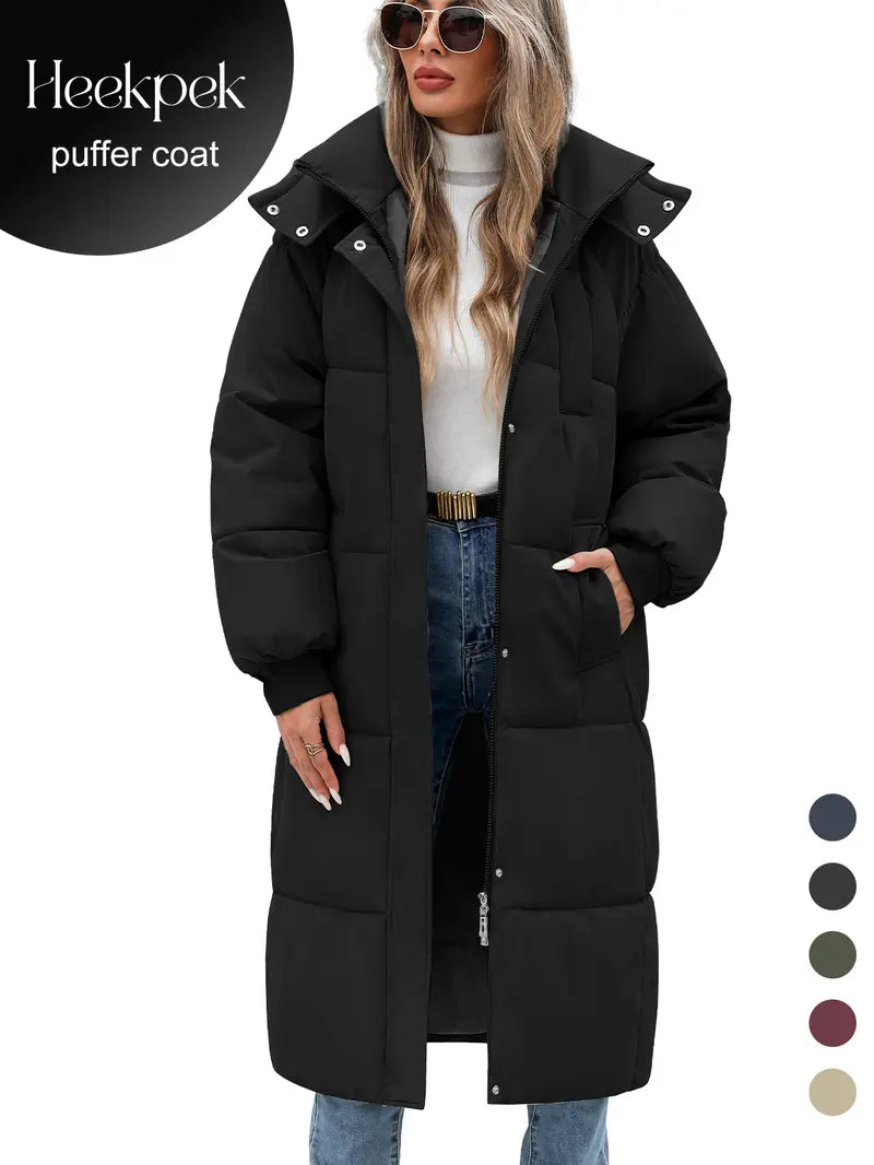 【Restocked】HEEKPEK Women's Fashion Puffer Coat, Cozy Quilted Long-Sleeve Zip-Up Hooded Thick Warm Parka with Pockets, Winter Casual Outerwear for Women