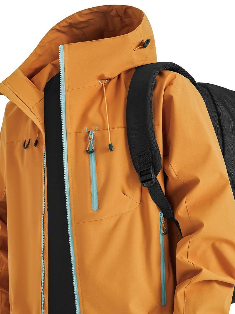 New Outdoor Hooded Couples' Mountain Climbing Jacket, Spring & Autumn Windproof Waterproof Breathable Stylish Plain Jacket, Outdoor Zipper Jacket, Hiking Jacket, Waterproof Windproof Outerwear, Outdoor Clothing