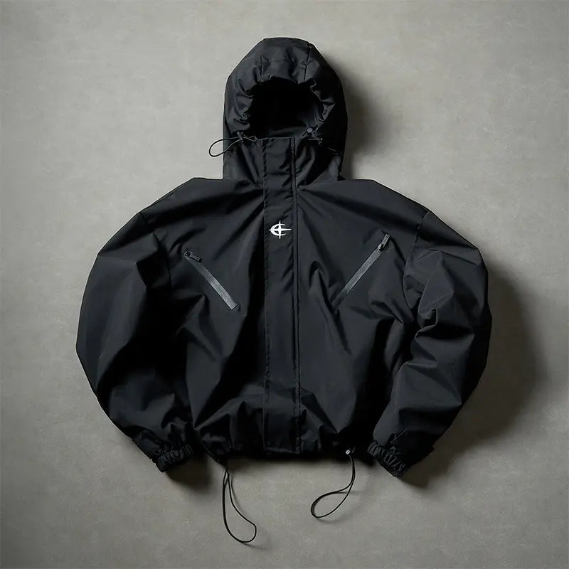 Hooded windproof zipper jacket Unisex Drawstring Hem & Hood Waterproof Diagonal Zip Pockets Adjustable Cuff Oversized Loose Y2K Grunge Hiking Daily Streetwear exercise Outerwear
