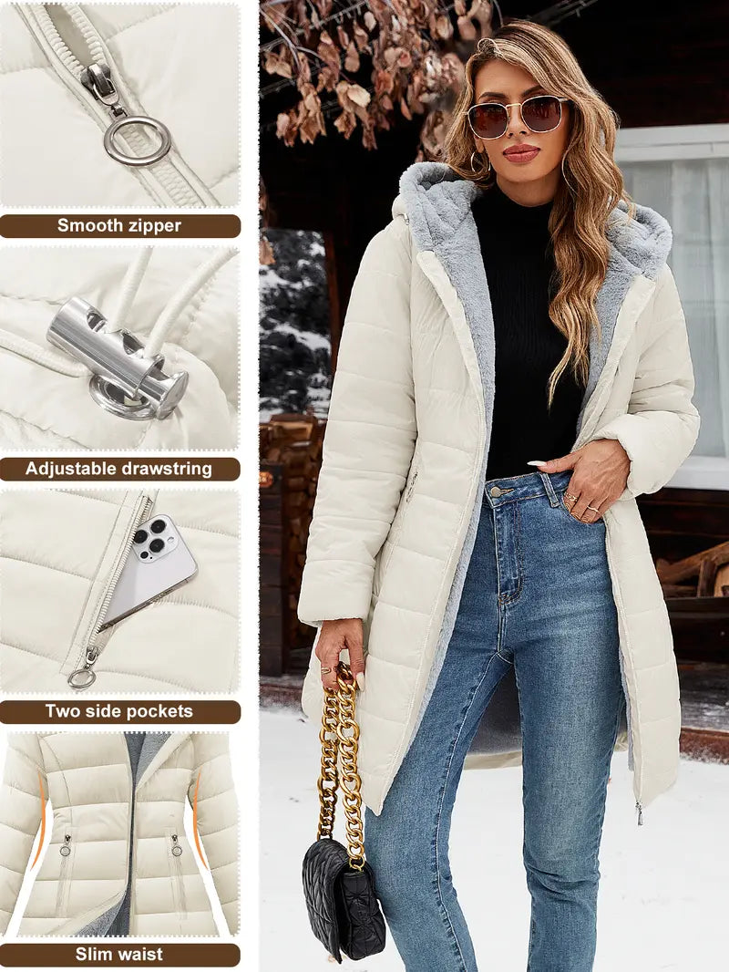 【Restock】HEEKPEK Women's Hooded Long Sleeve Medium Length Down Jacket - Jackets for Women, Windproof Shell, Waterproof Coat, Slim Fit Ski Coat for Daily Commutes, Basic Style Casual Top #outdoorfun