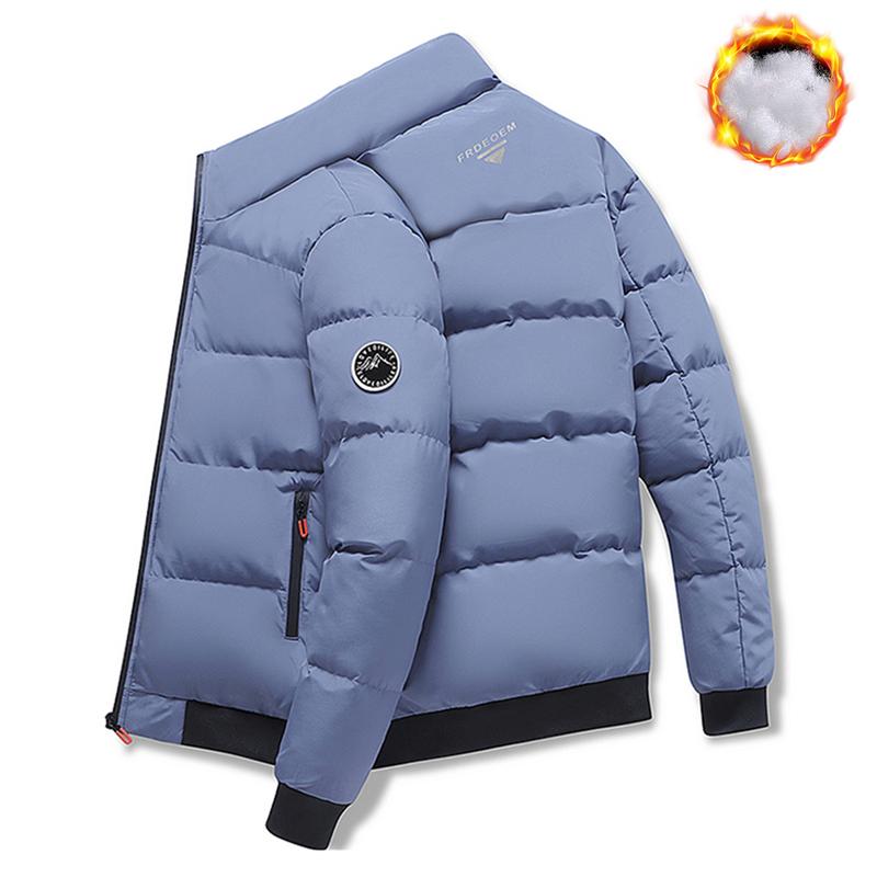 Men's Plain Fitted Long-Sleeve Windproof Stand-Collar Jacket - Zipper Closure, Cold-Weather Outerwear, S Size
