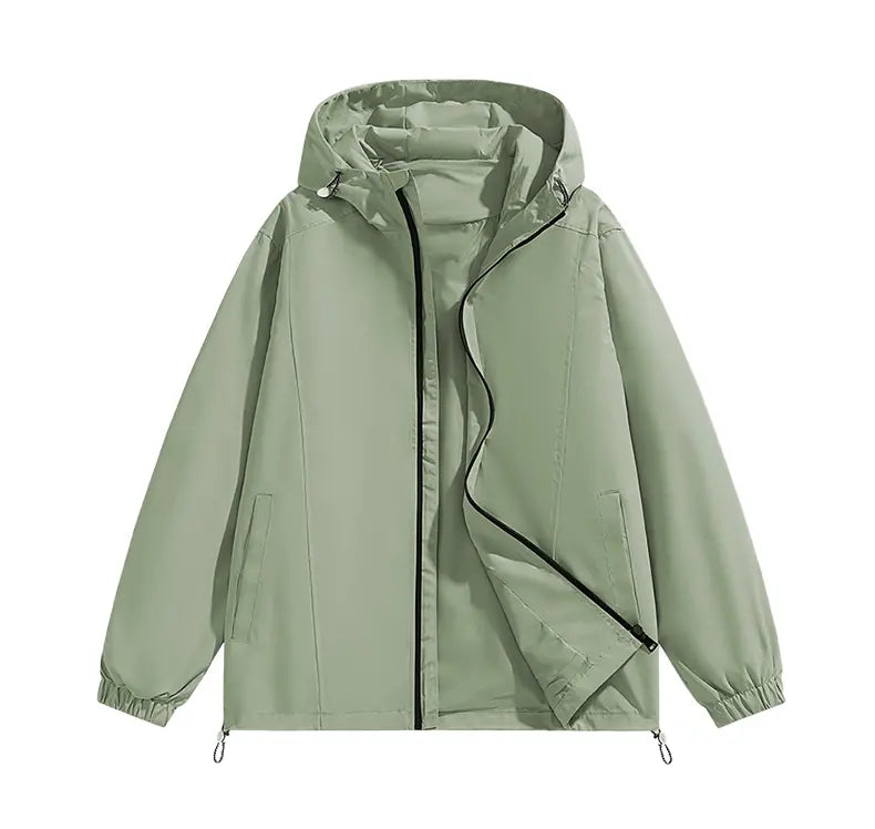 Men’s Loose-Fitting Long Sleeve Hooded Coats - Windproof, Waterproof Polyester Plain Tops with Adjustable Hem, Zip Up Closure, Casual Outdoor Menswear Outerwear for Everyday Wear (Beige, Black)