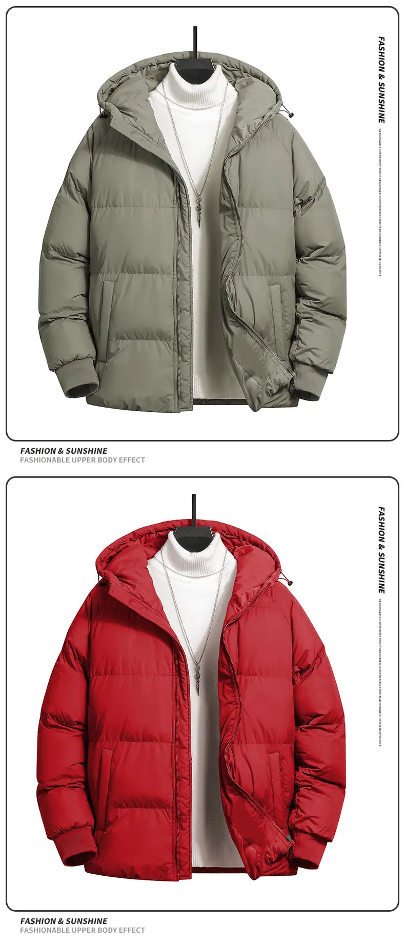 Men's Woven Cotton Hooded Puffy Jacket - Puffy Shape, Long-Sleeve, Zip-Up, Windproof, Loose Fit, Autumn Winter Warm Casual Streetwear Clothing, Fashion Streetwear Top with Pockets, M