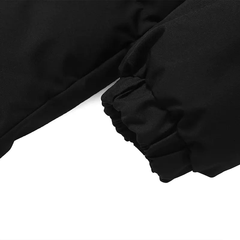 All-Black Men's Woven Hooded Jacket - Winter Thick Warm Slim Fit Long-Sleeve Casual Top, Detachable Faux Fur Collar, Couples Style, Zipper, Drawstring, Layering Outerwear Essential, M Size, Fitted Fleece Lining, New Year Wear