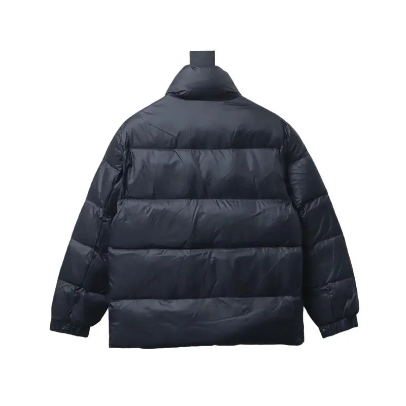 Comfy Warm Shiny Nylon Stand Collar Puffer Outerwear, Black Windproof Quilted Jacket