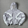 Men's Stylish Futuristic Techwear Windbreaker Coat - Long Sleeve, Grey & White Aesthetic, Trending Popular Clothes, Outdoor Stuff for Adults, Streetwear Top with Pockets for Spring