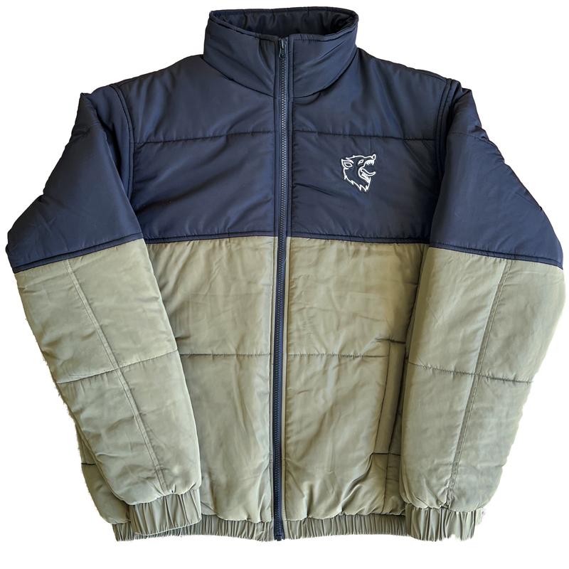 Kill Crew Men's Wolf Graphic Polyester Shell Cotton-Filled Lightweight Poof Non-Hooded Long-Sleeve Zip Puffer Down Jacket - Cuffed, Elastic Hem, Reinforced Zip, Fitted True Fit Street Basic Menswear Outerwear, Long-Sleeve Men's Down Jackets