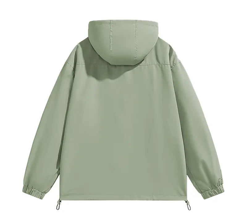 Men’s Loose-Fitting Long Sleeve Hooded Coats - Windproof, Waterproof Polyester Plain Tops with Adjustable Hem, Zip Up Closure, Casual Outdoor Menswear Outerwear for Everyday Wear (Beige, Black)