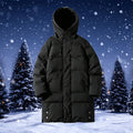Men’s Winter Long Plain Puffer Jacket (Plus Size/Big & Tall) - Polyester-Filled Heavyweight Quilted Windproof Coat, Adjustable Drawstring Hood, Snap Buttons Hem, Zip-Up Street Chic Warm Jacket for Extreme Cold