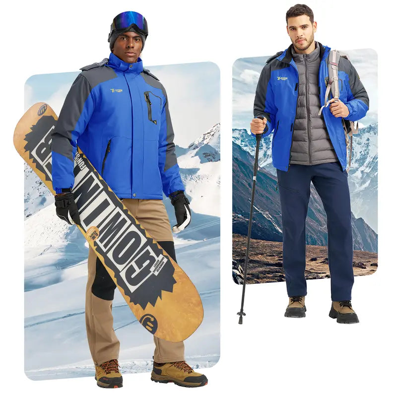 【Creator's Pick】GOPUNE Men's Ski Snow Jacket Waterproof Insulated Fleece Outdoor Mountain Hooded Winter Coat Sporty Breathable Outerwear big tall men clothing Size up to5XL #Christmas gift #RED GREEN