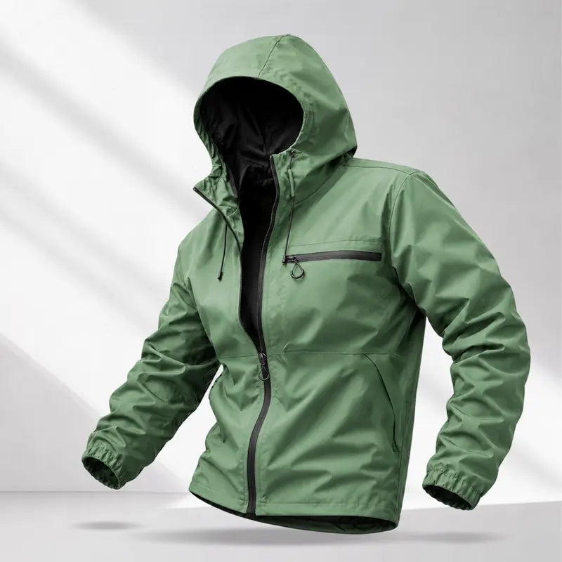 Men’s American-Style Outdoor Functional Lake Green Hooded Jacket | Lightweight Windproof Waterproof Casual Jacket, Stylish Men’s Jacket