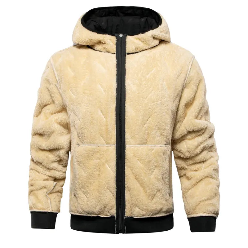 Men's Casual Plain Winter Jacket - Warm Fleece-Lined, Regular-Fit Polyester Pull-On Coat for Cold Weather Outdoor Wear