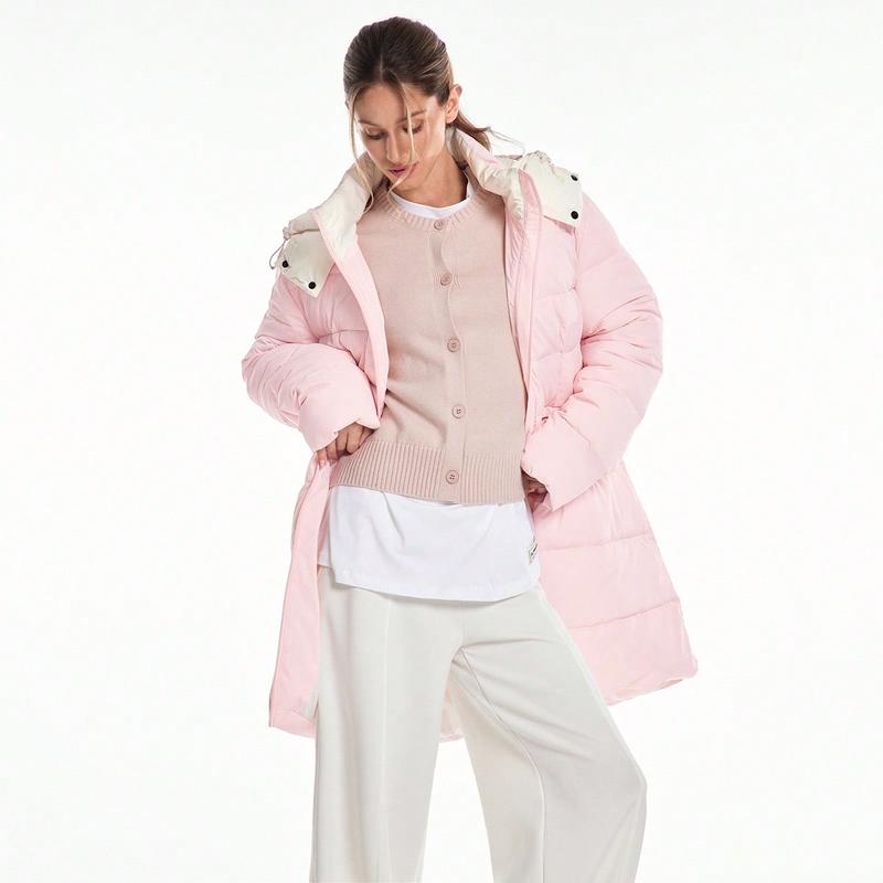 GLOWMODE Chic In Warmth Blizzard Flex Matte Soft Cozy Insulating Zipper Snap Button Closure Pockets Detachable Hood Hip-To-Mid-Knee Length Puffer Jacket Autumn Winter Outdoors Daily Casual Wear