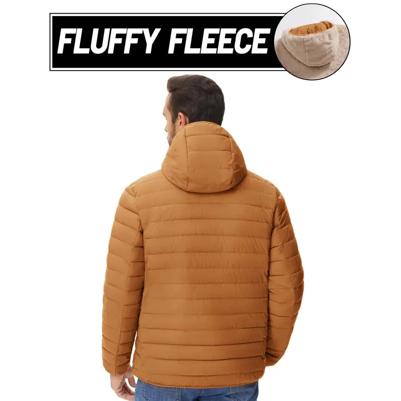 MAGCOMSEN Men's Puffer Down Jacket - Hooded, Sherpa Lined, Waterproof, Water Resistant, Zip Closure, with 1 Hidden Inner Pocket Winter Coat